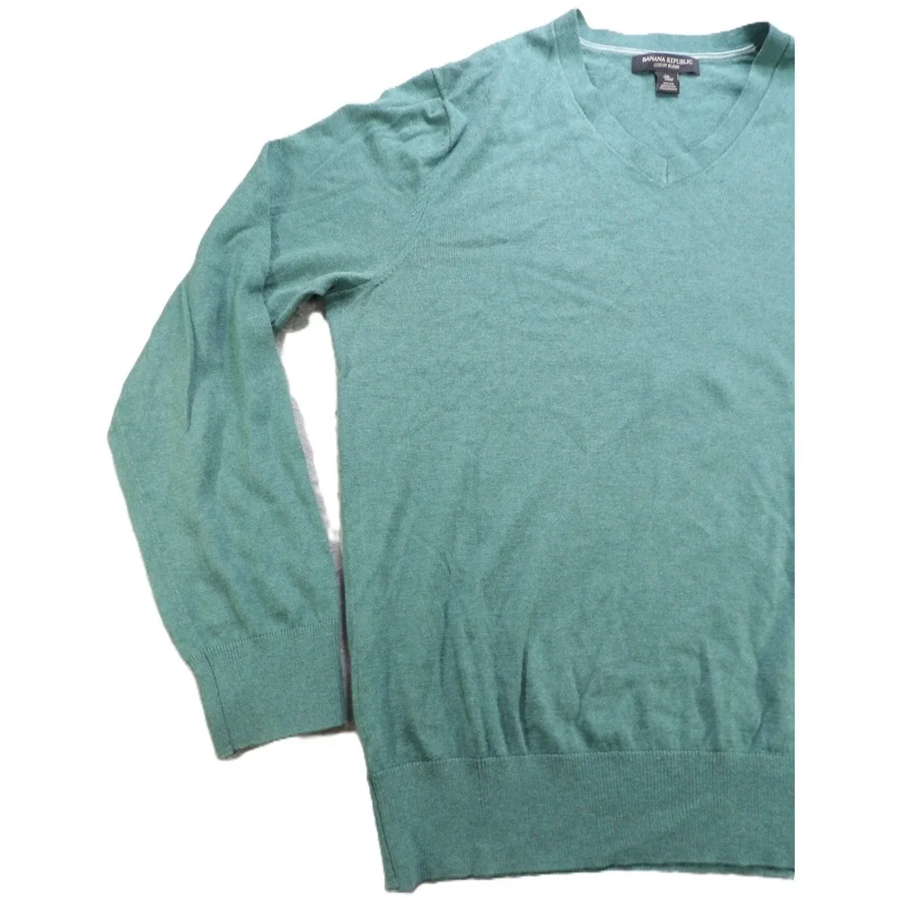 Banana Republic Luxury Blend V-Neck Sweater Silk Blend Men Medium Knitwear Teal